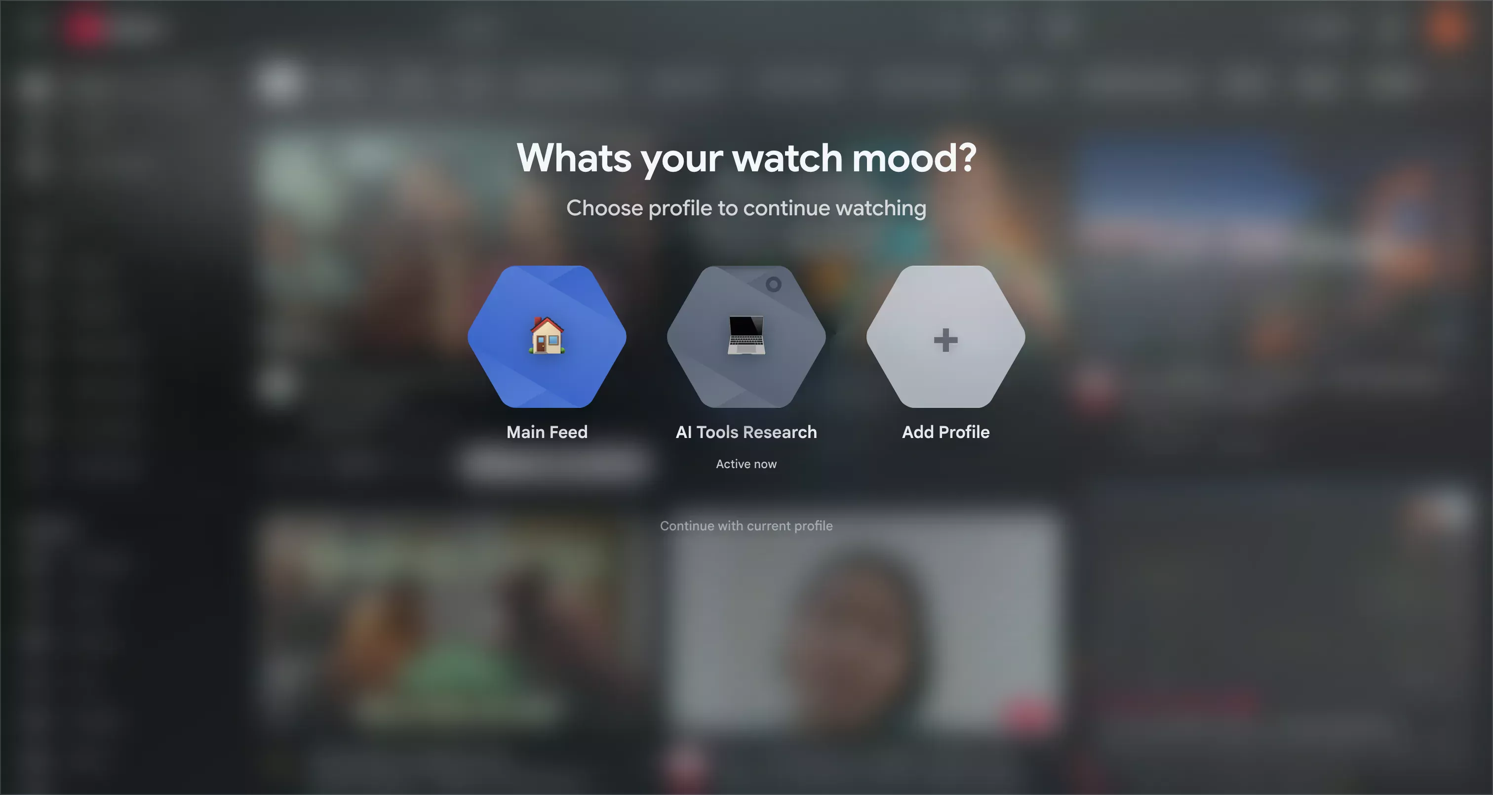YT Profiles selector overlay on YouTube
